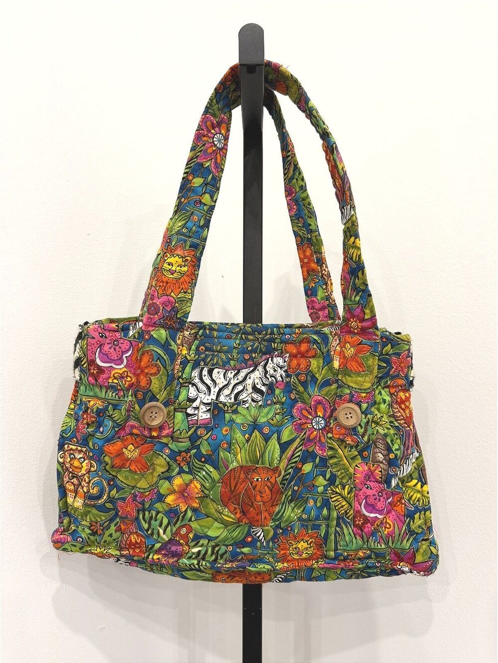 Handmade Quilted Tote Bag with Colorful Jungle Animal Print